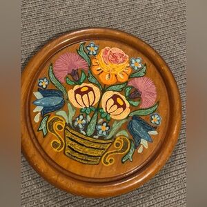 ‼️SOLD‼️ Vintage Handpainted Teakwood Wall Art